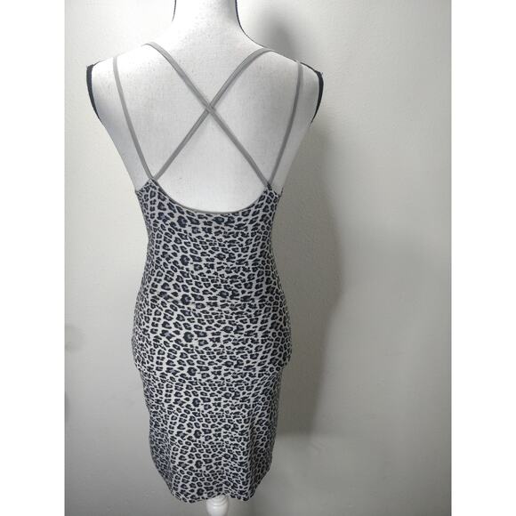 Urban Outfitters Gray Black Animal Leopard Surplice Faux Wrap Strappy Dress S - Picture 8 of 12